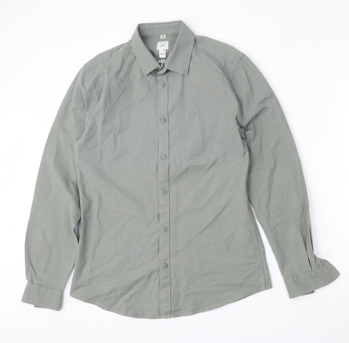 River Island Mens Green Cotton Button-Up Size S Collared Button