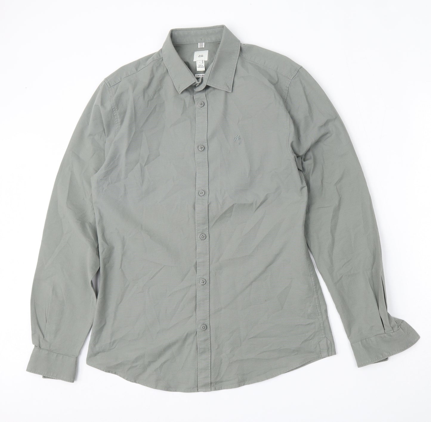 River Island Mens Green  Cotton  Button-Up Size S Collared Button