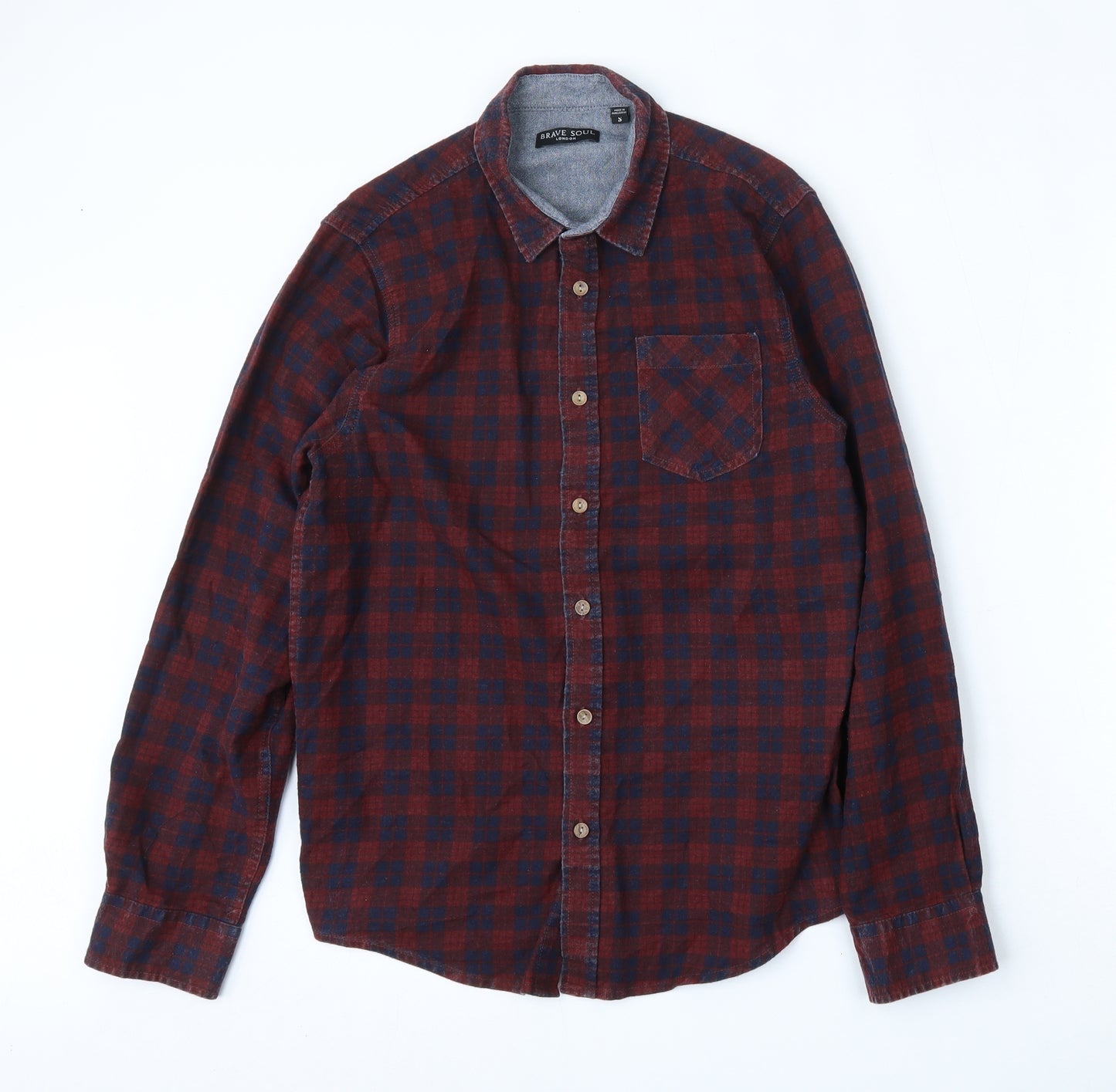 Brave Soul Mens Multicoloured Check Cotton  Button-Up Size S Collared