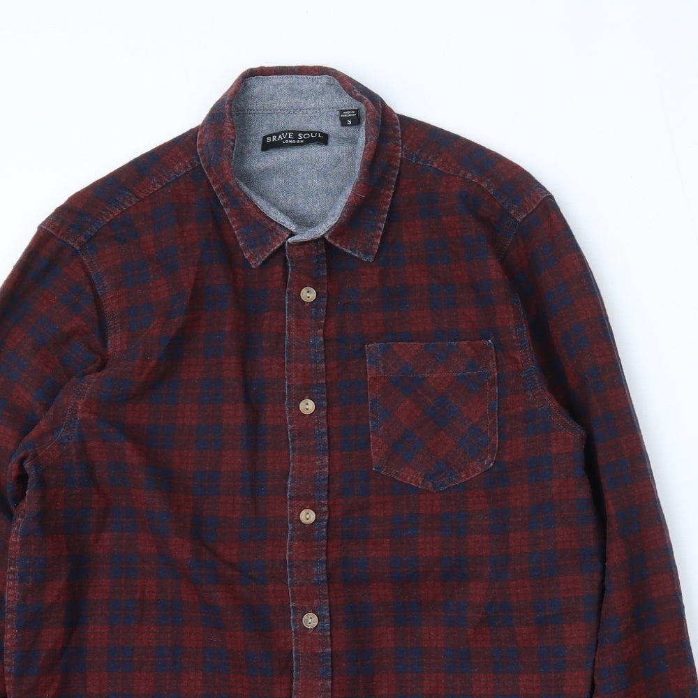Brave Soul Mens Multicoloured Check Cotton  Button-Up Size S Collared