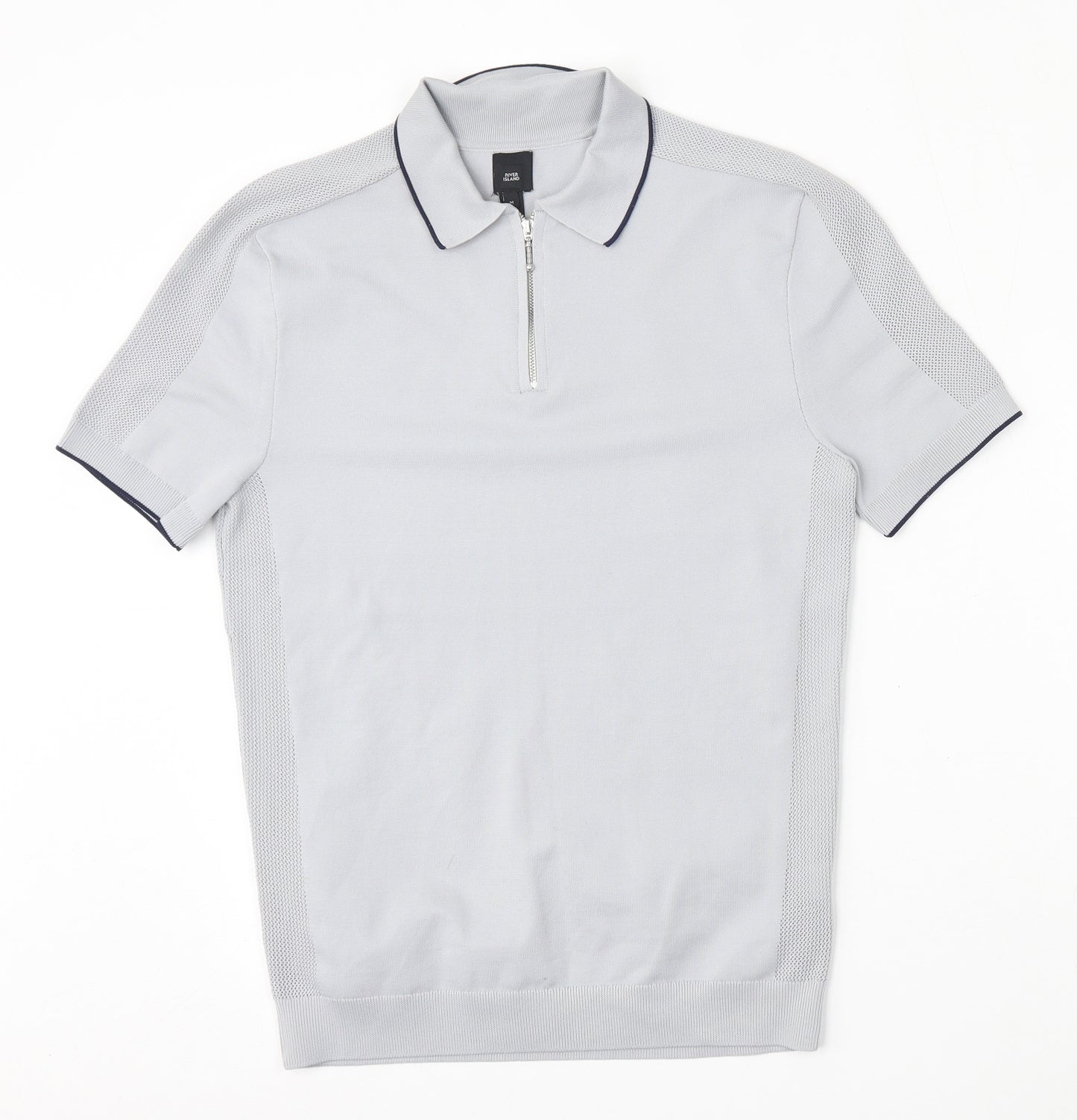 River Island Mens Grey  Polyester  Polo Size M Collared Zip