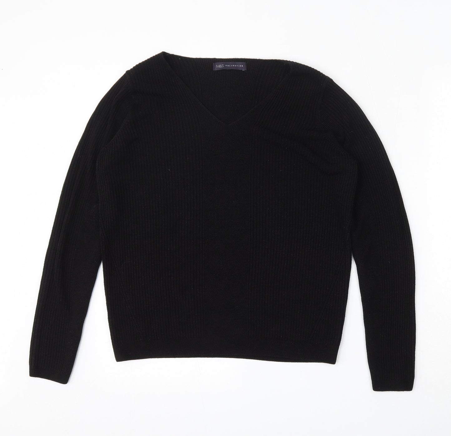 Marks and Spencer Womens Black V-Neck  Acrylic Pullover Jumper Size 12