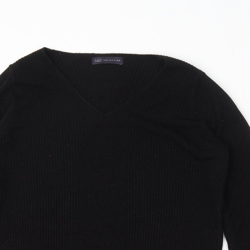 Marks and Spencer Womens Black V-Neck  Acrylic Pullover Jumper Size 12