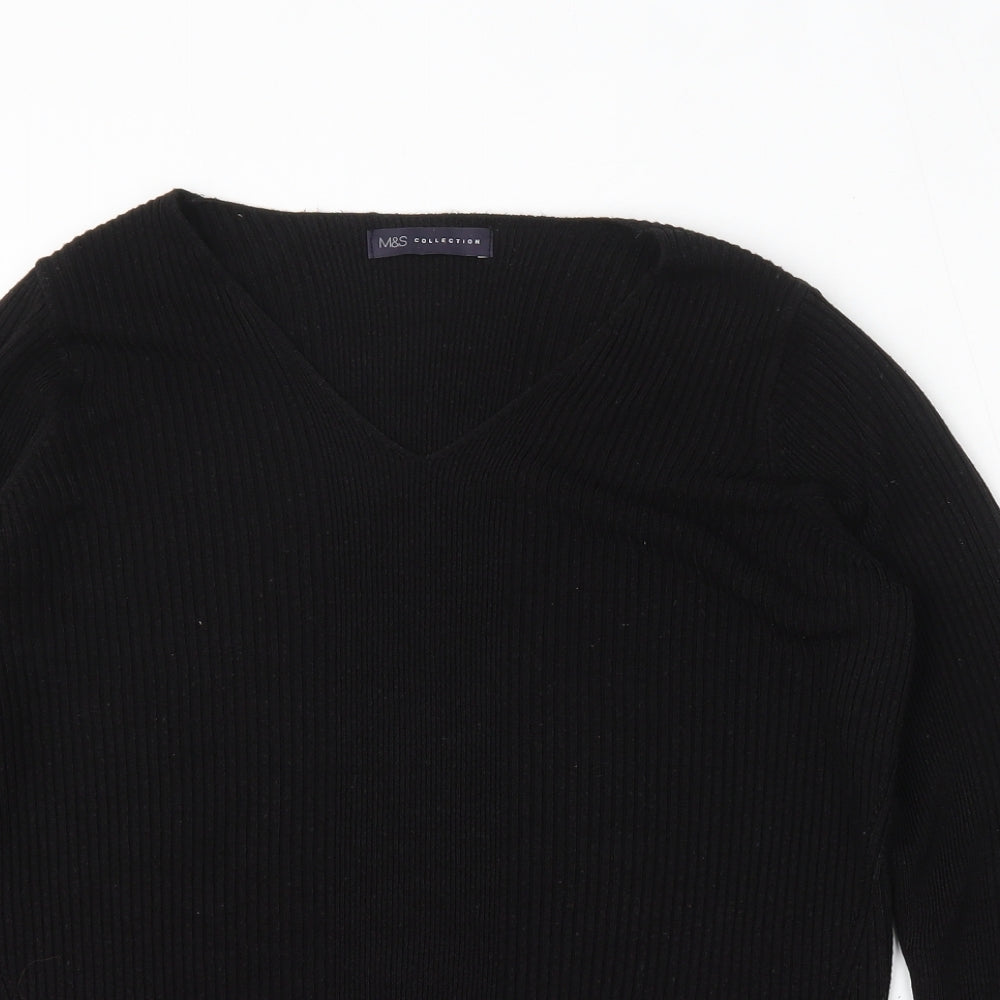 Marks and Spencer Womens Black V-Neck  Acrylic Pullover Jumper Size 12
