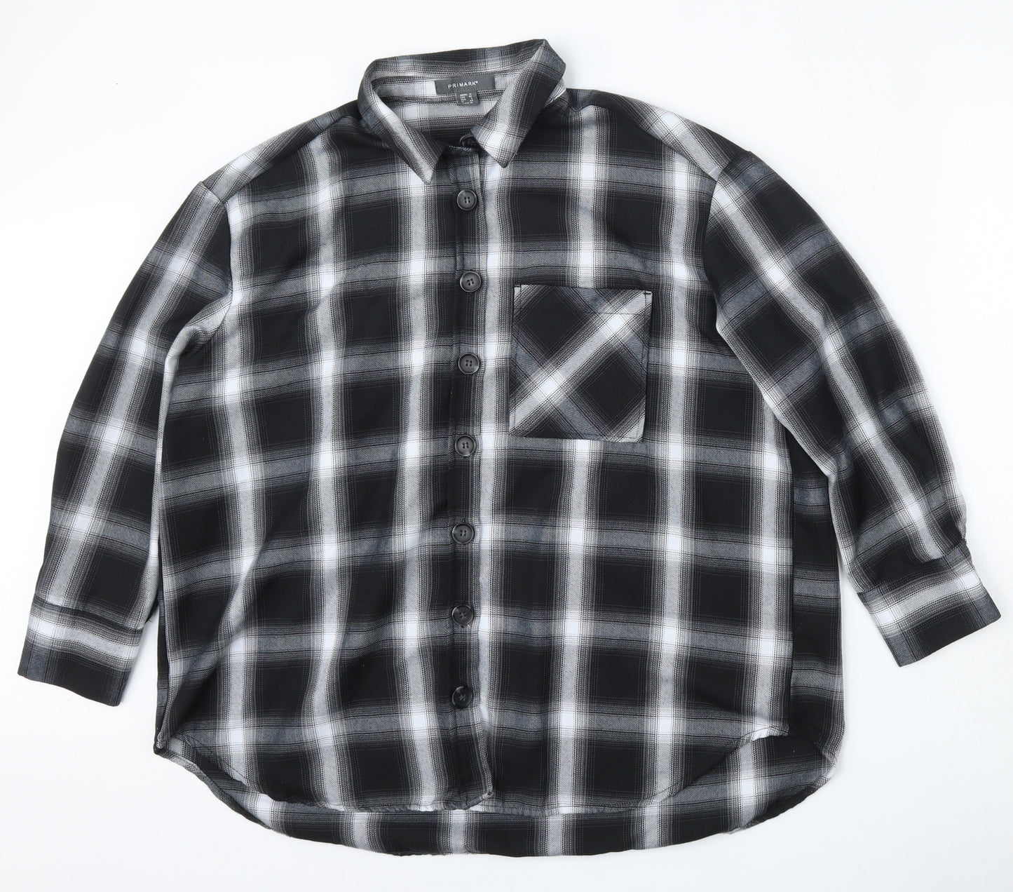 Primark Womens Multicoloured Check Polyester Basic Button-Up Size 12 Collared