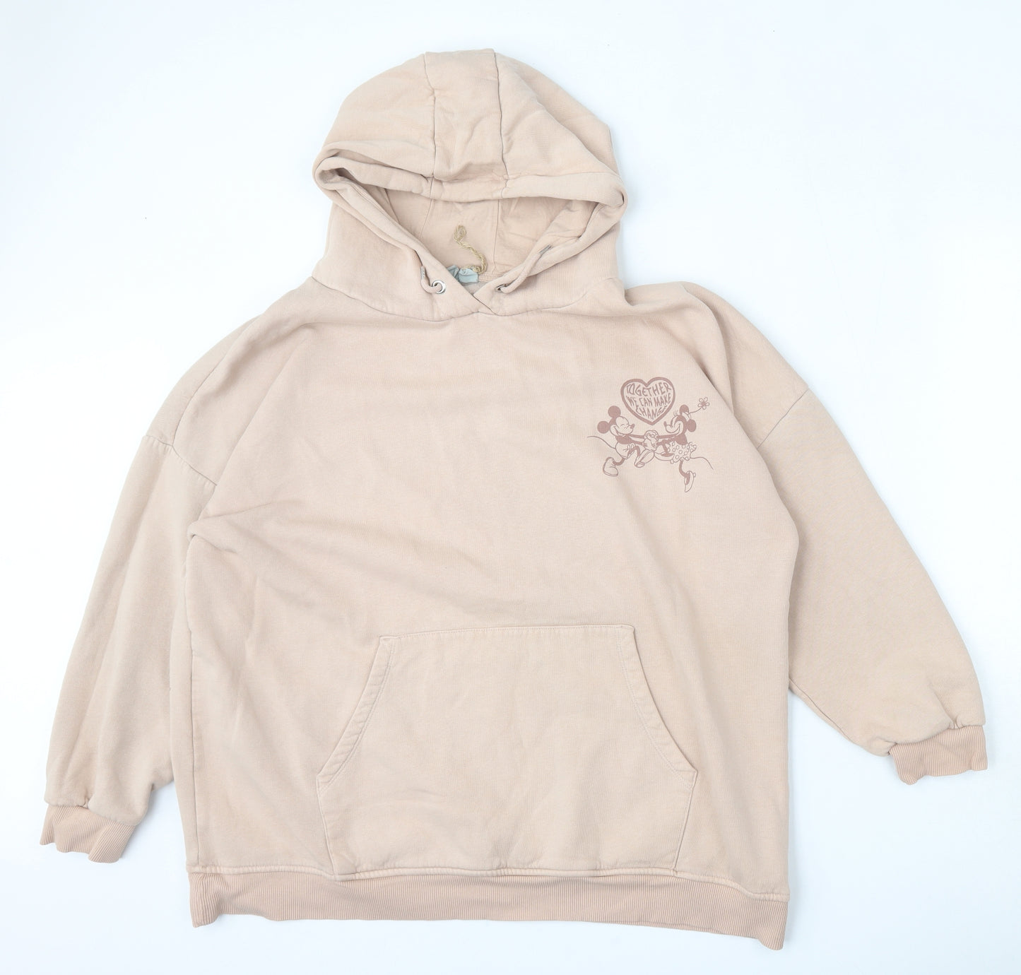 Primark Womens Beige  Cotton Pullover Hoodie Size 14