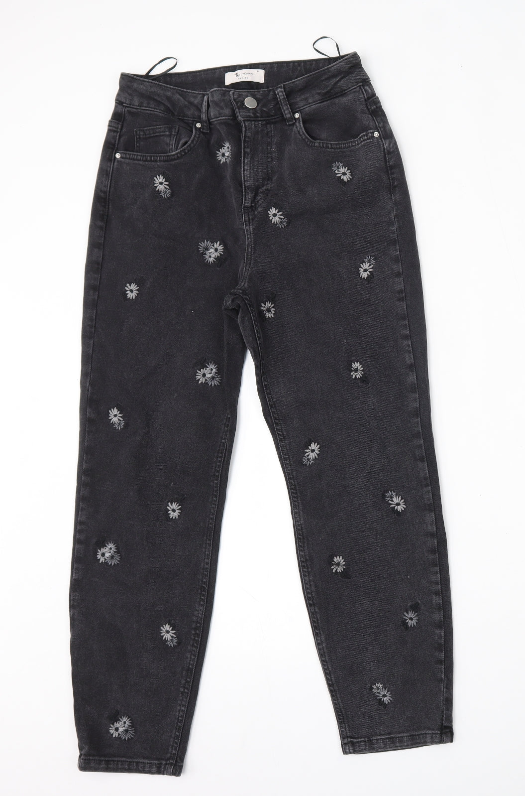 TU Womens Black  Cotton Straight Jeans Size 8 L25 in Regular Button