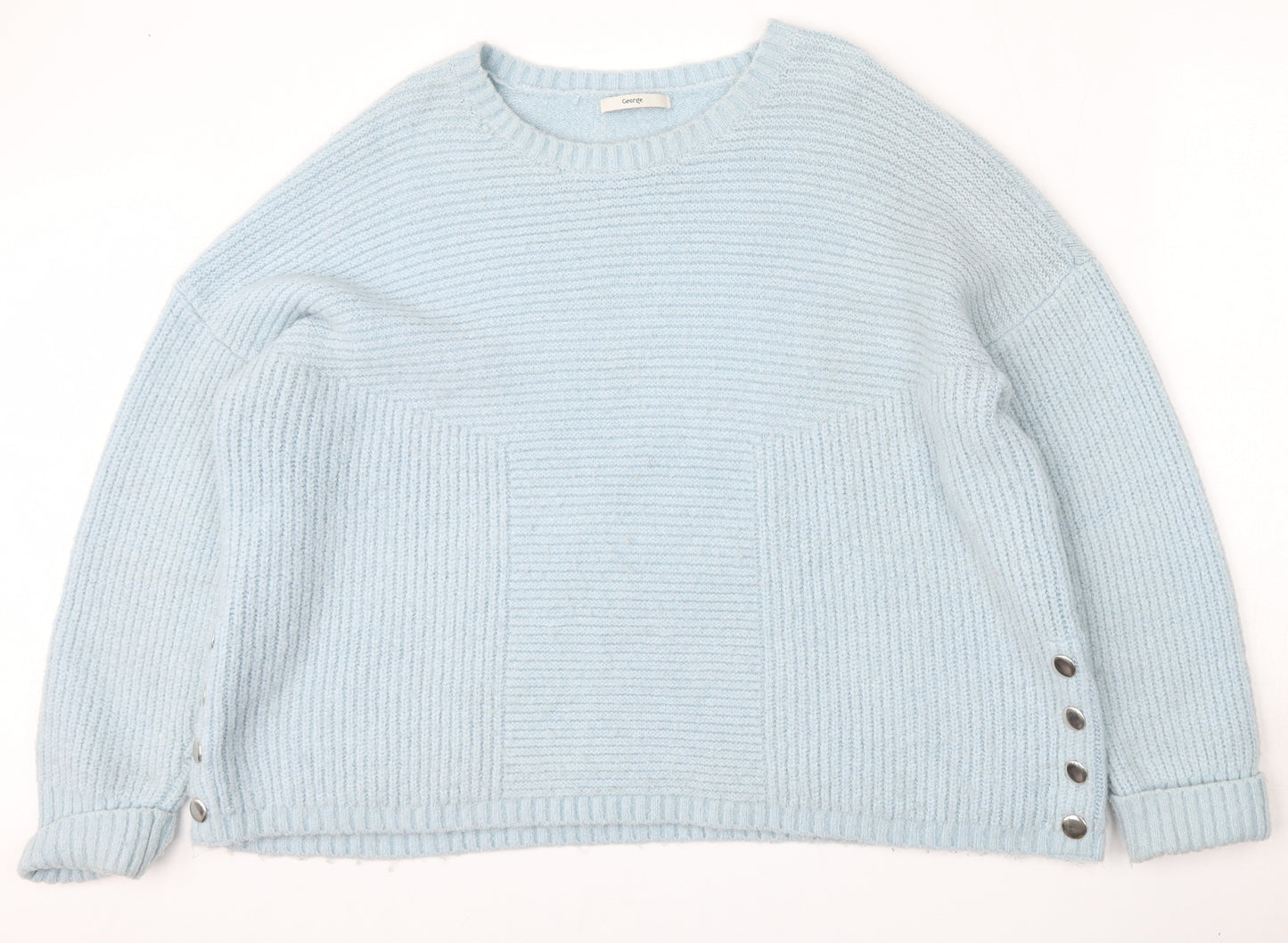 George Womens Blue Round Neck  Acrylic Pullover Jumper Size XL