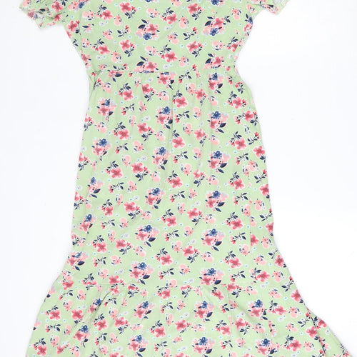 SheIn Womens Green Floral Polyester Fit & Flare  Size M  Round Neck