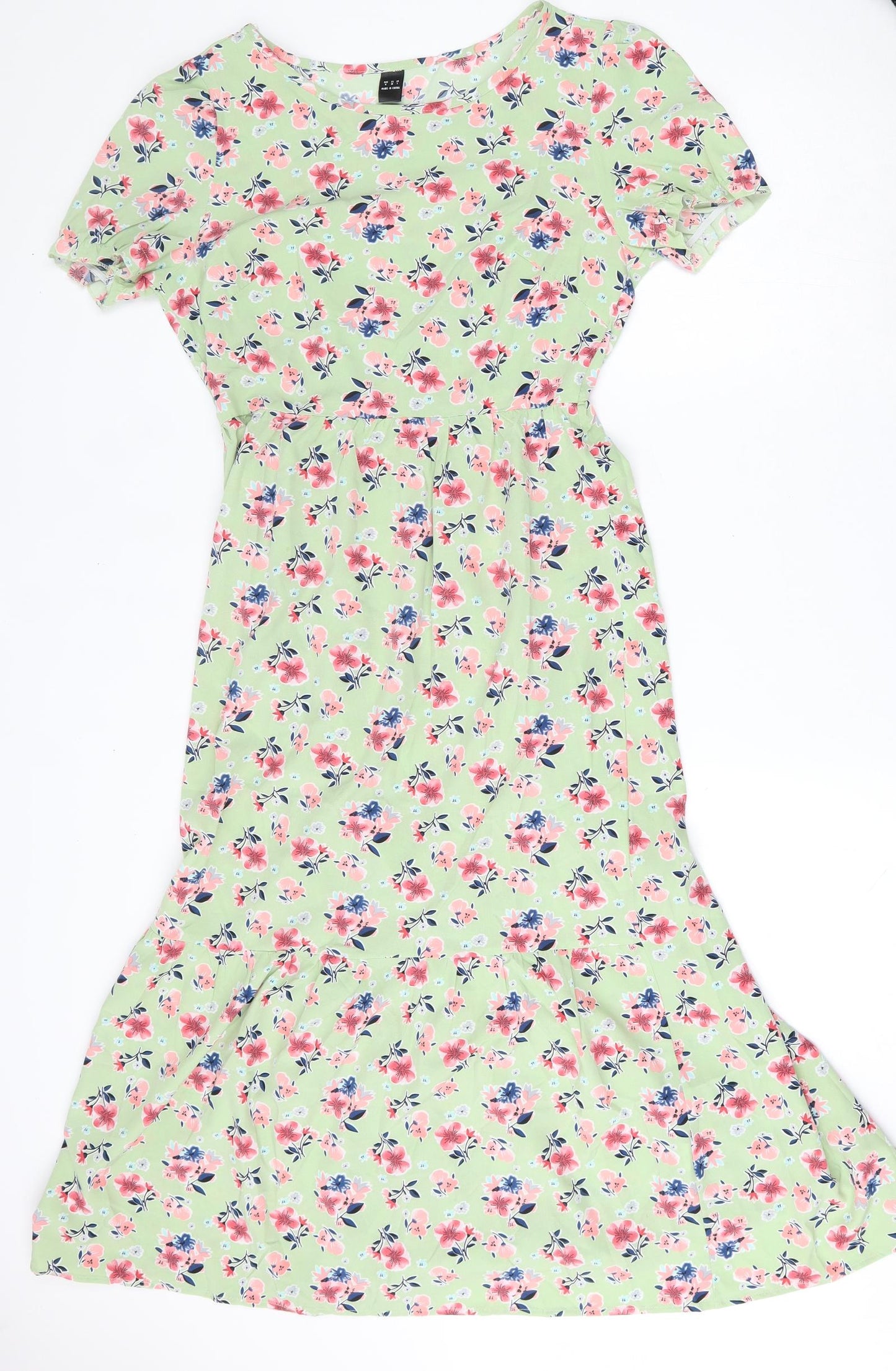 SheIn Womens Green Floral Polyester Fit & Flare  Size M  Round Neck