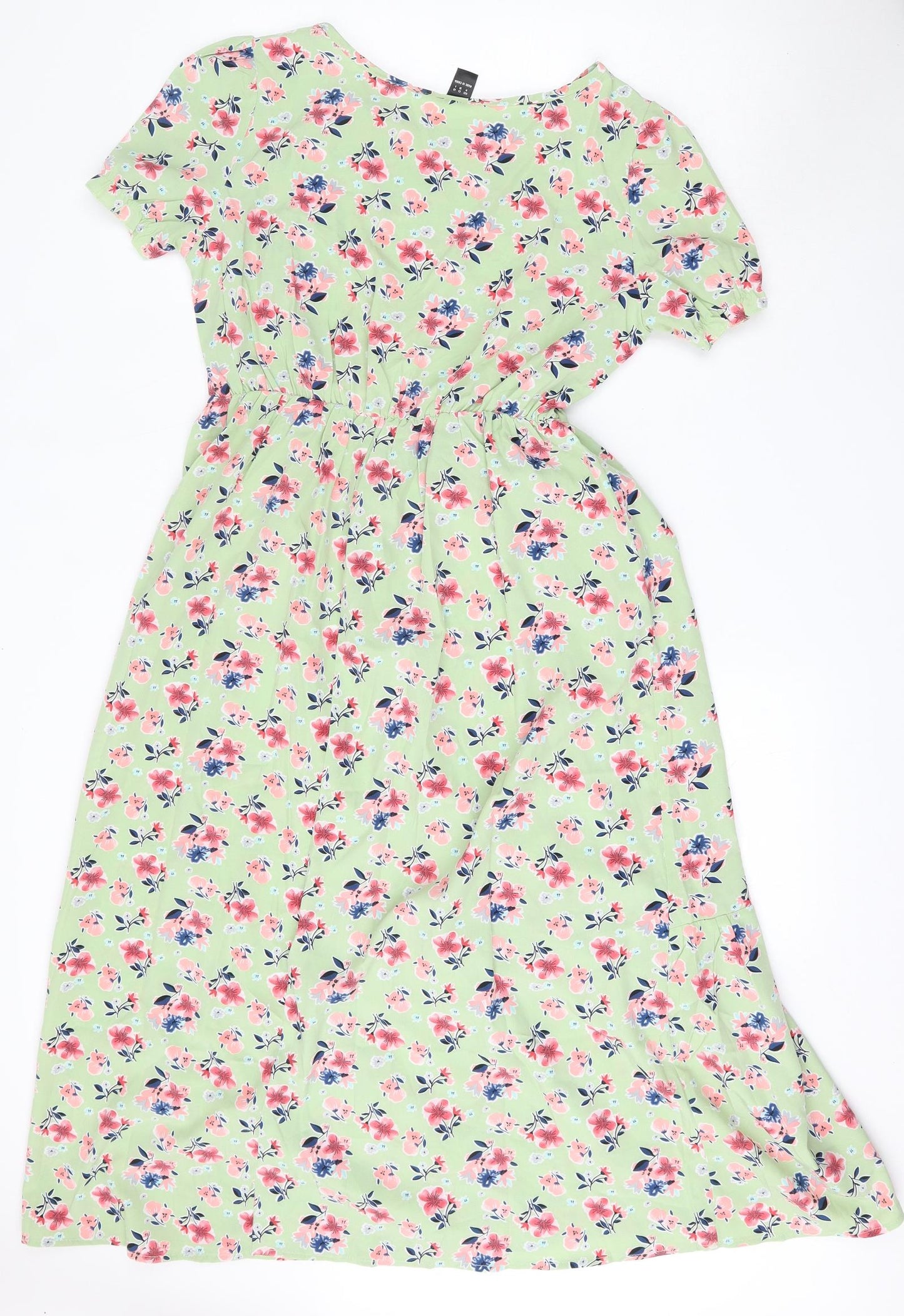 SheIn Womens Green Floral Polyester Fit & Flare  Size M  Round Neck