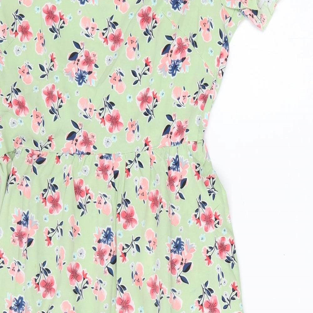 SheIn Womens Green Floral Polyester Fit & Flare  Size M  Round Neck