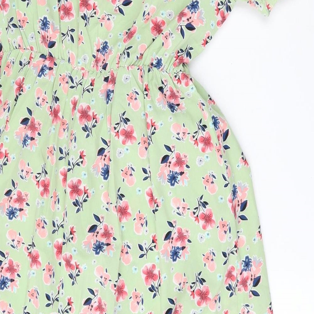 SheIn Womens Green Floral Polyester Fit & Flare  Size M  Round Neck