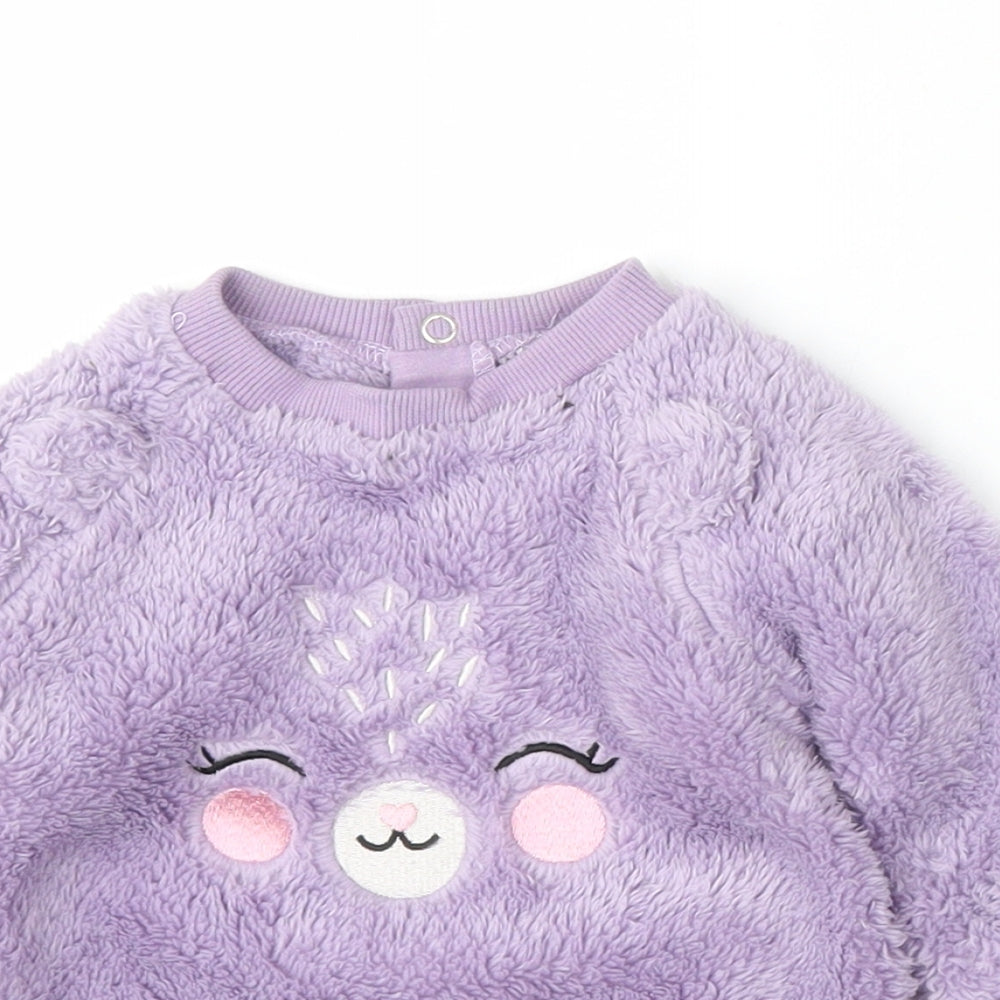 Dunnes Stores Girls Purple  Polyester Pullover Jumper Size 6-9 Months   - Bunny Embroidery