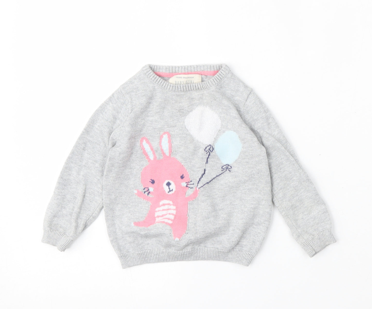 Young Dimension Girls Grey  Cotton Pullover Jumper Size 9-12 Months   - Bunny