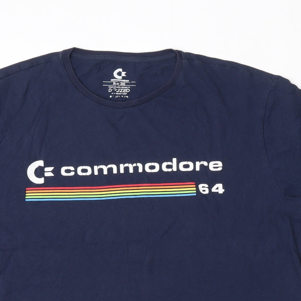 diffuzed Mens Blue  Cotton  T-Shirt Size 2XL Round Neck  - Commodore 64