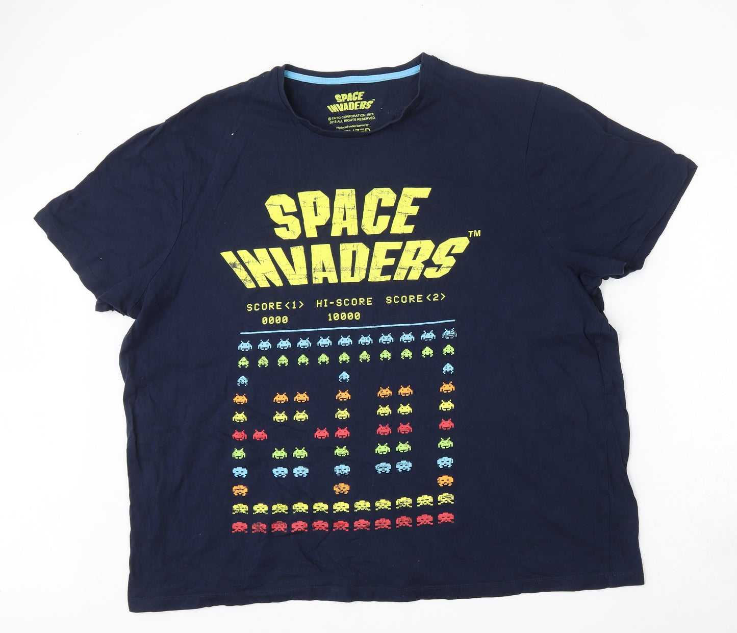 Diffuzed Mens Blue  Cotton  T-Shirt Size 3XL Round Neck  - Space Invaders