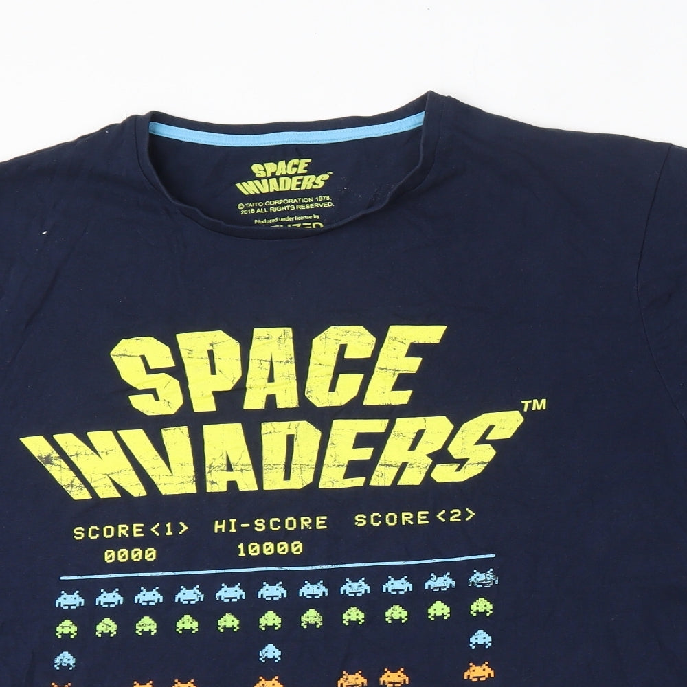 Diffuzed Mens Blue  Cotton  T-Shirt Size 3XL Round Neck  - Space Invaders