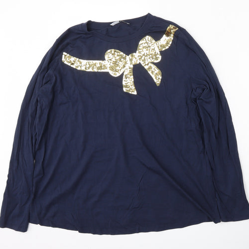 Very Womens Blue  Cotton Basic T-Shirt Size 18 Round Neck - bow detail