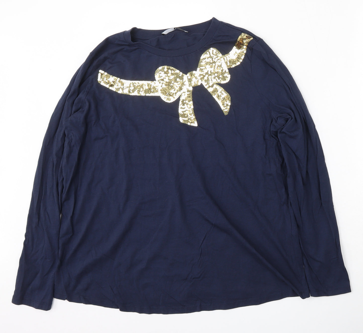 Very Womens Blue  Cotton Basic T-Shirt Size 18 Round Neck - bow detail