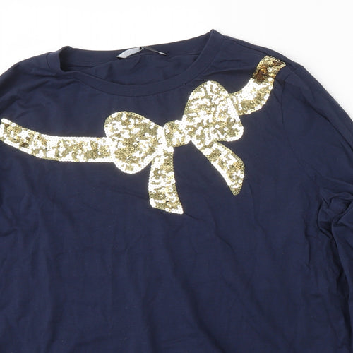 Very Womens Blue  Cotton Basic T-Shirt Size 18 Round Neck - bow detail