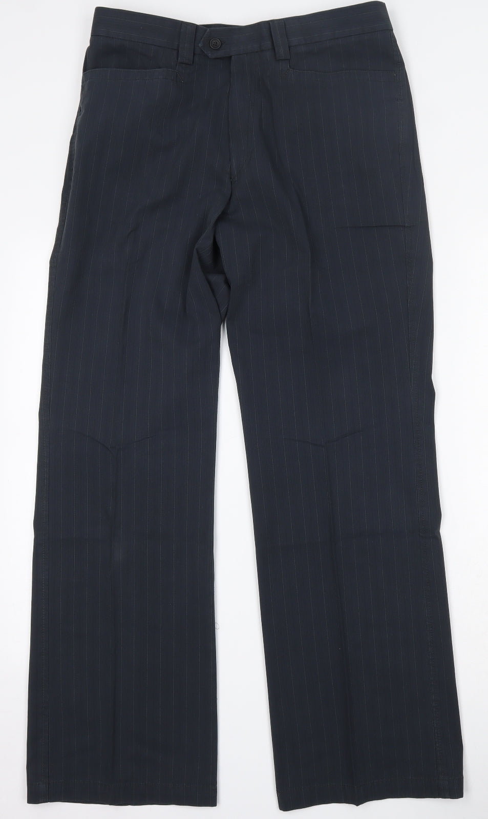 REMUS Mens Blue Striped Cotton Trousers  Size 32 L32 in Regular Hook & Eye