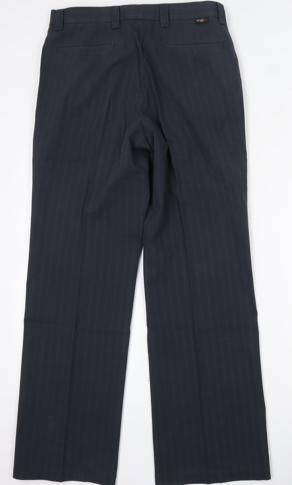 REMUS Mens Blue Striped Cotton Trousers  Size 32 L32 in Regular Hook & Eye