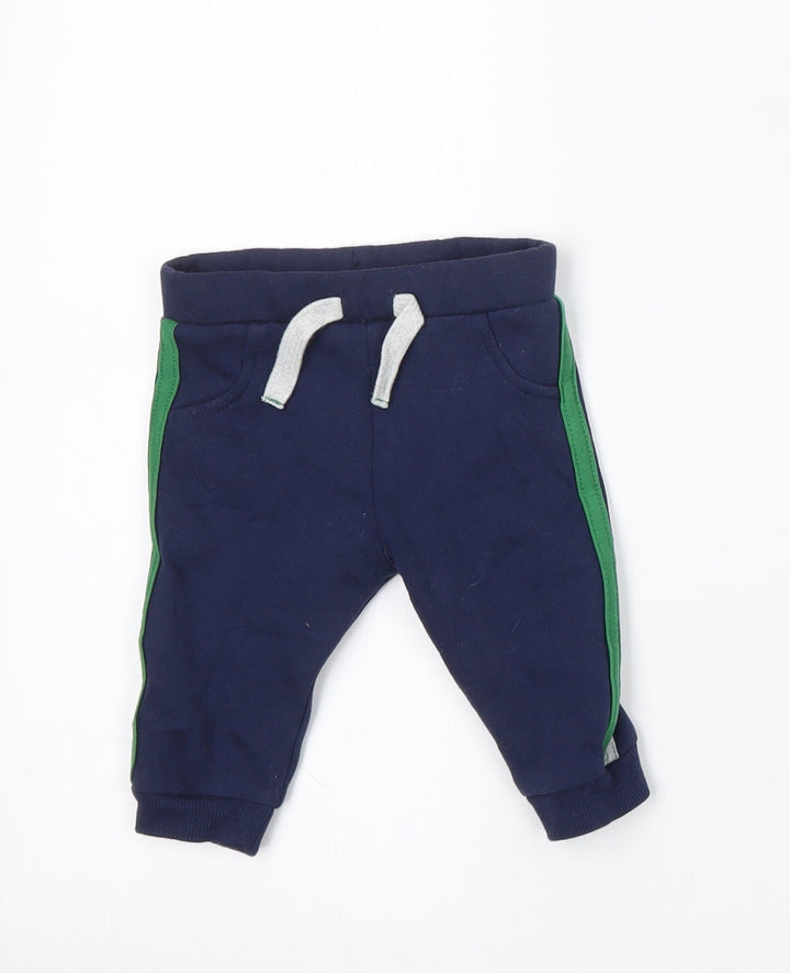 F&F Boys Blue Cotton Jogger Trousers Size 3-6 Months