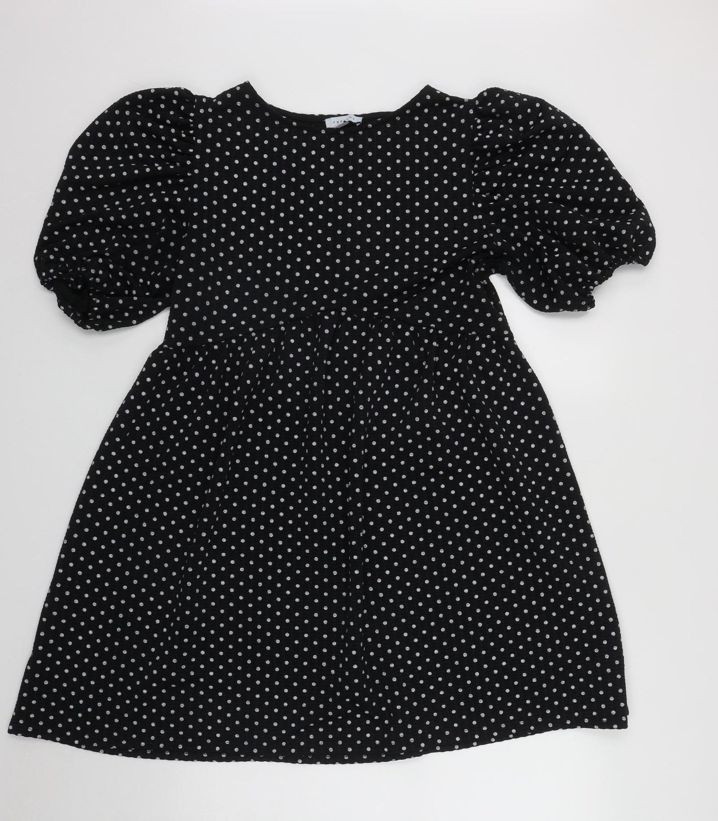 Topshop Womens Black Polka Dot Polyester Fit & Flare  Size 16  Round Neck