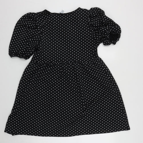 Topshop Womens Black Polka Dot Polyester Fit & Flare  Size 16  Round Neck