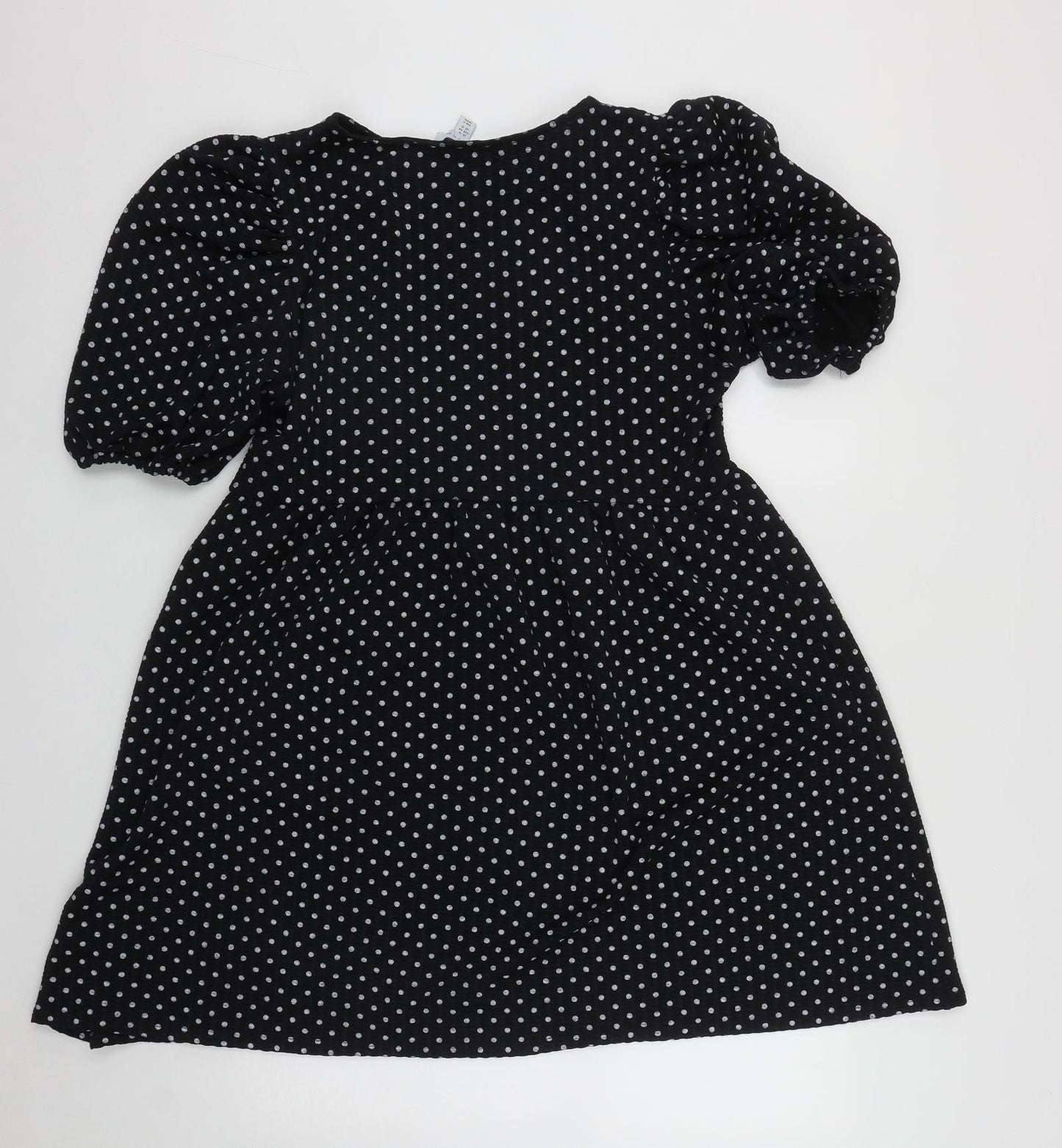 Topshop Womens Black Polka Dot Polyester Fit & Flare  Size 16  Round Neck
