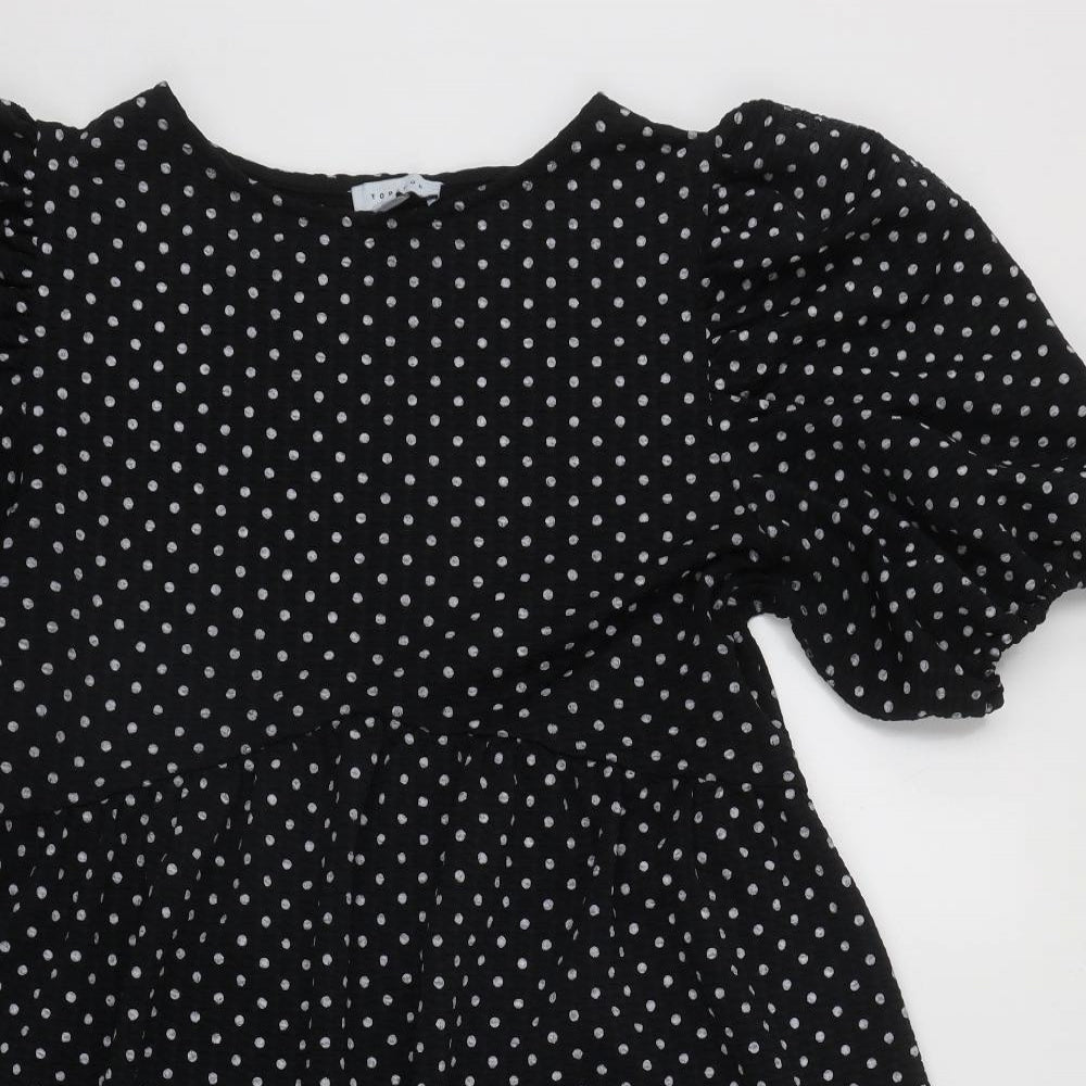 Topshop Womens Black Polka Dot Polyester Fit & Flare  Size 16  Round Neck