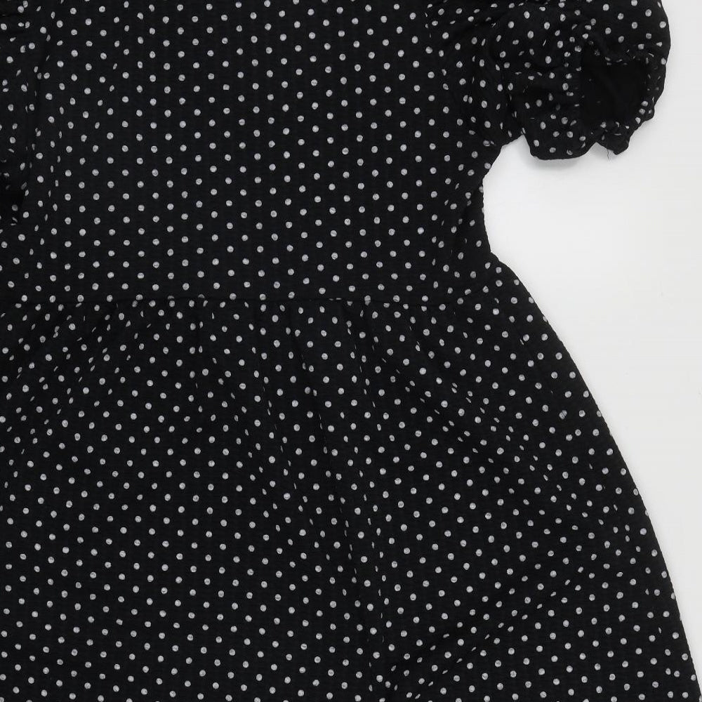 Topshop Womens Black Polka Dot Polyester Fit & Flare  Size 16  Round Neck