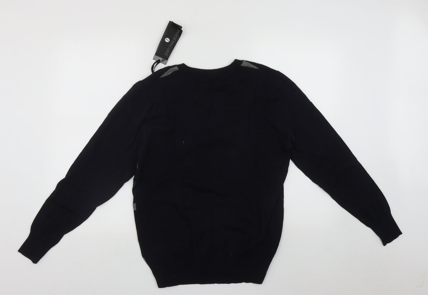 Justing Mens Blue V-Neck Striped Wool Pullover Jumper Size XL