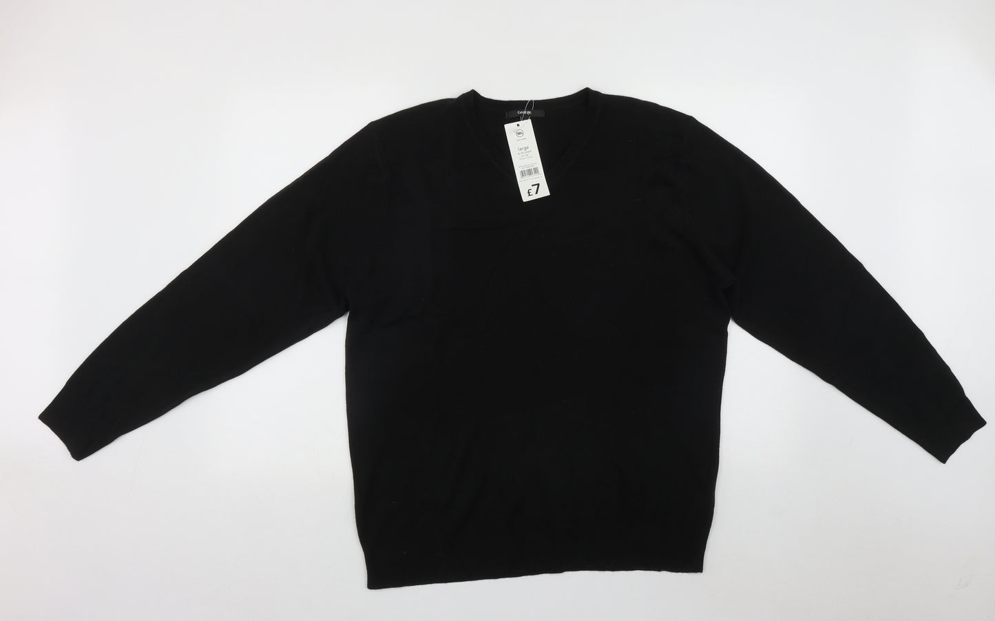 George Mens Black V-Neck  Polyester Pullover Jumper Size L
