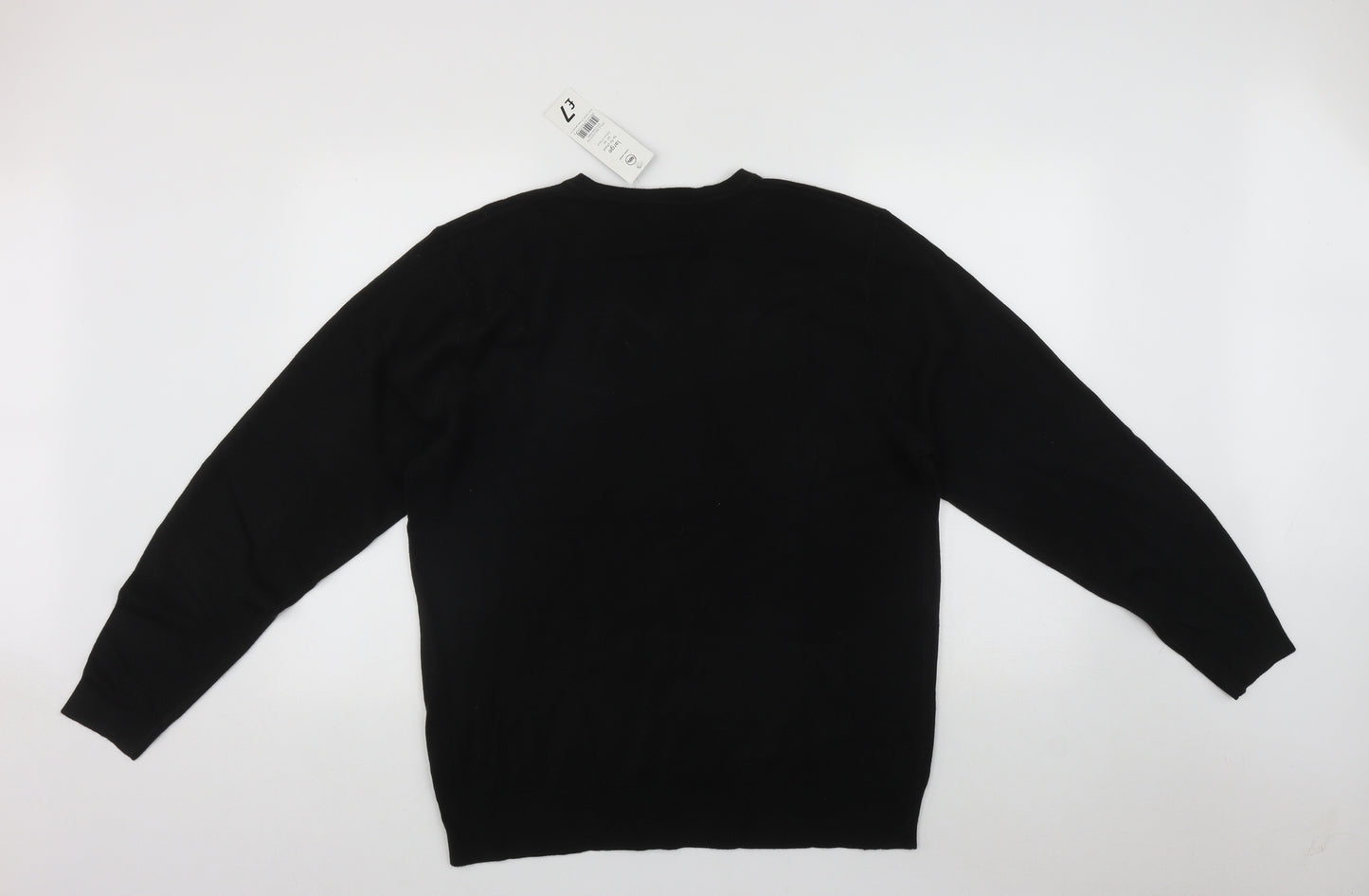 George Mens Black V-Neck  Polyester Pullover Jumper Size L
