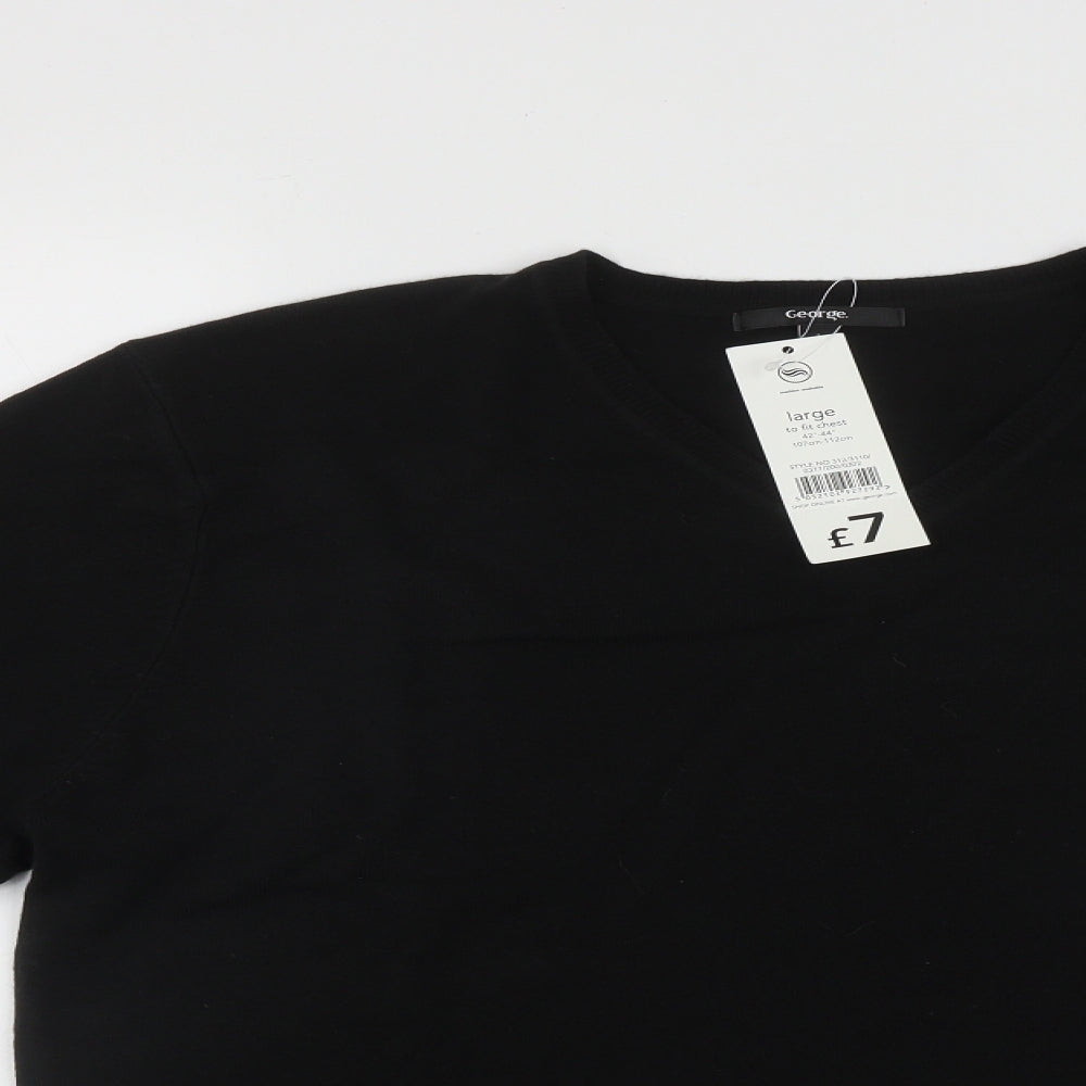 George Mens Black V-Neck  Polyester Pullover Jumper Size L