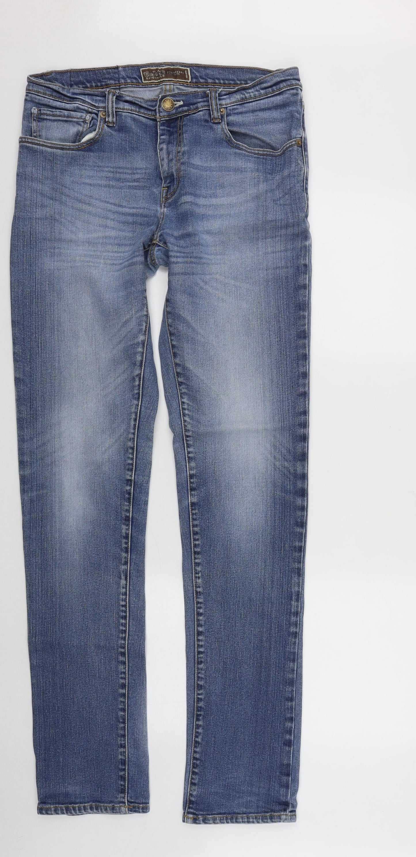 Ed Baxter Mens Blue  Cotton Straight Jeans Size XL L34 in Regular Zip