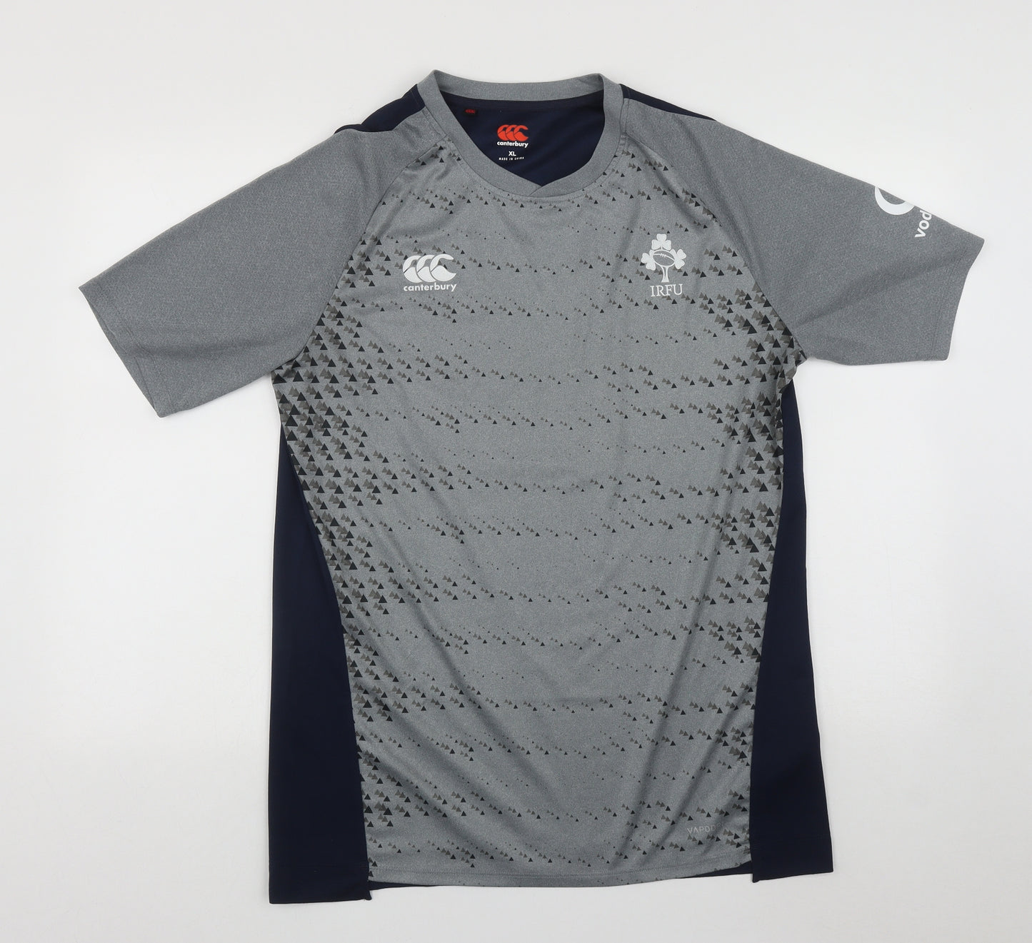 Canterbury Mens Grey Geometric Polyester Basic T-Shirt Size XL V-Neck