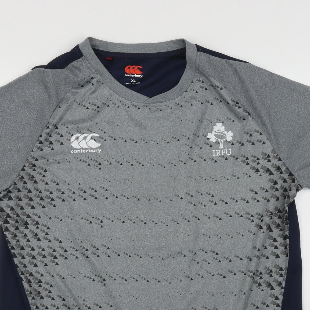 Canterbury Mens Grey Geometric Polyester Basic T-Shirt Size XL V-Neck