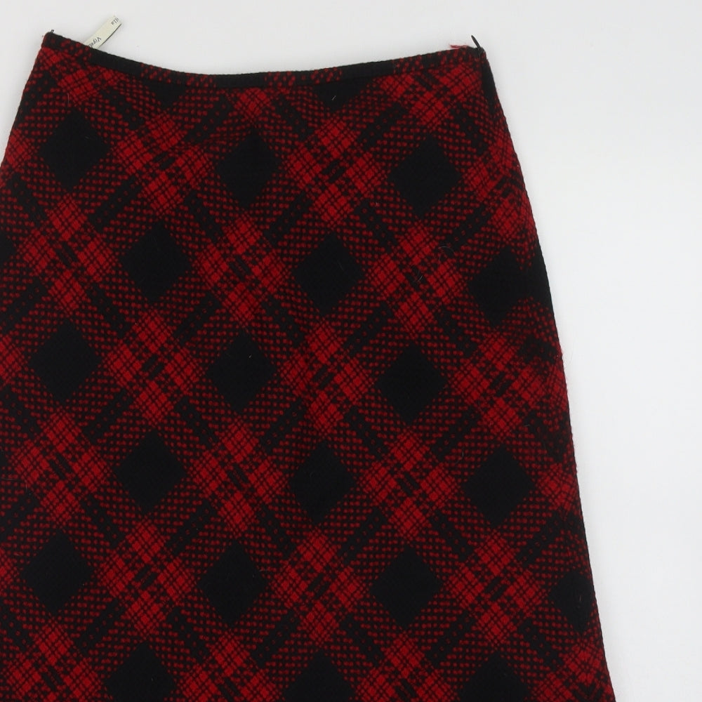 Viyella Womens Red Plaid Wool A-Line Skirt Size 8   Zip