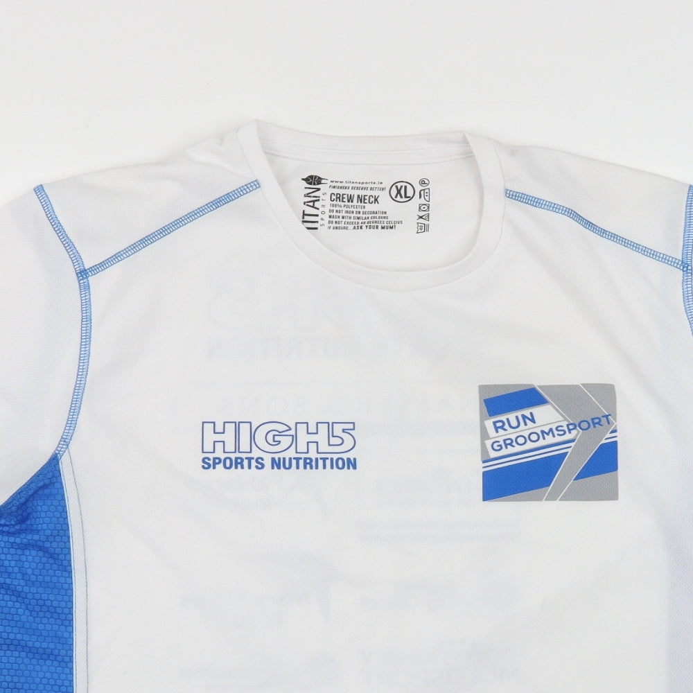 Titan Mens White  Polyester Basic T-Shirt Size XL Round Neck