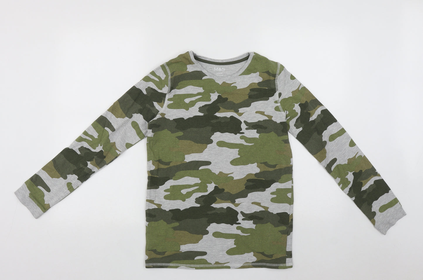 Marks and Spencer Boys Multicoloured Camouflage Cotton Basic Casual Size 13-14 Years Round Neck