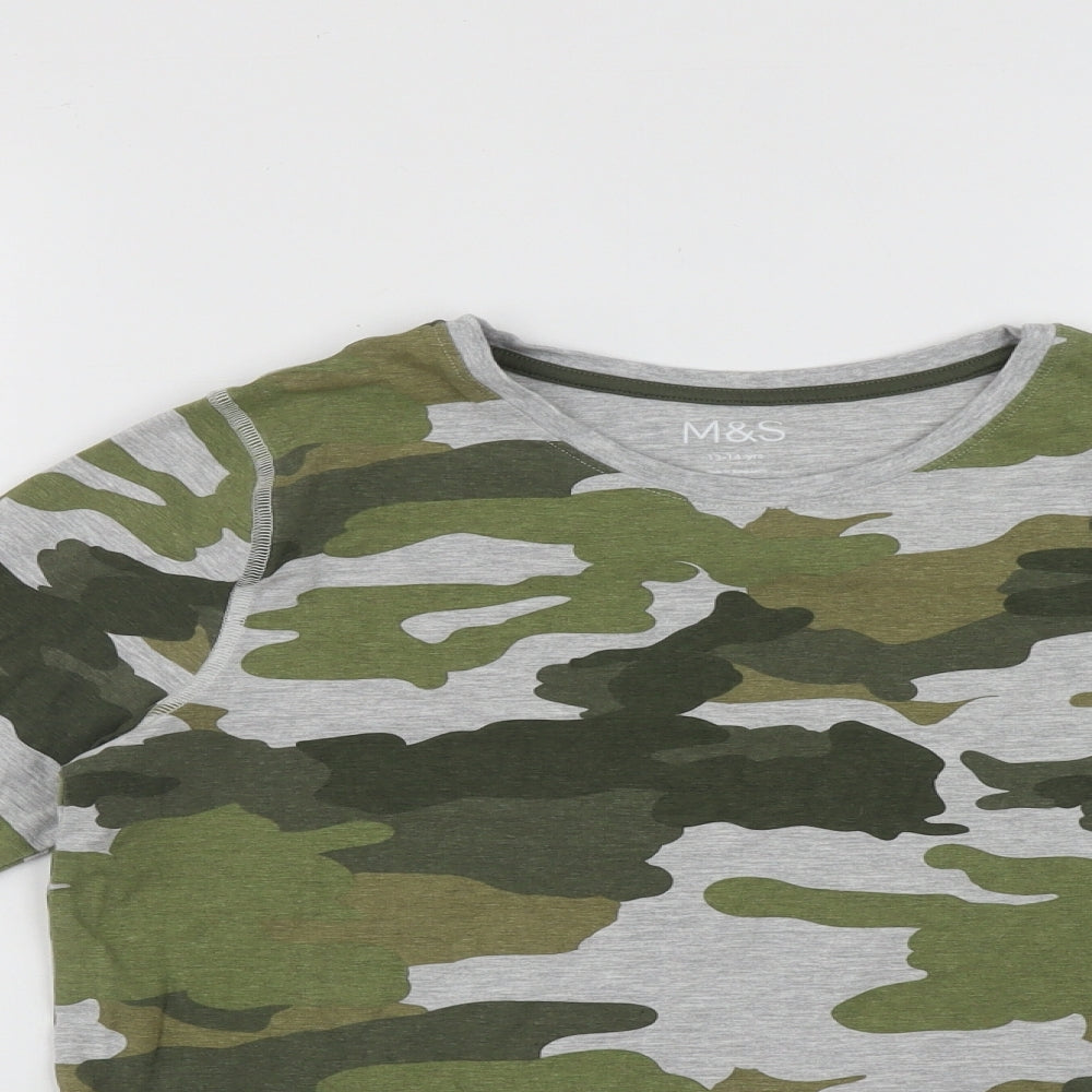 Marks and Spencer Boys Multicoloured Camouflage Cotton Basic Casual Size 13-14 Years Round Neck