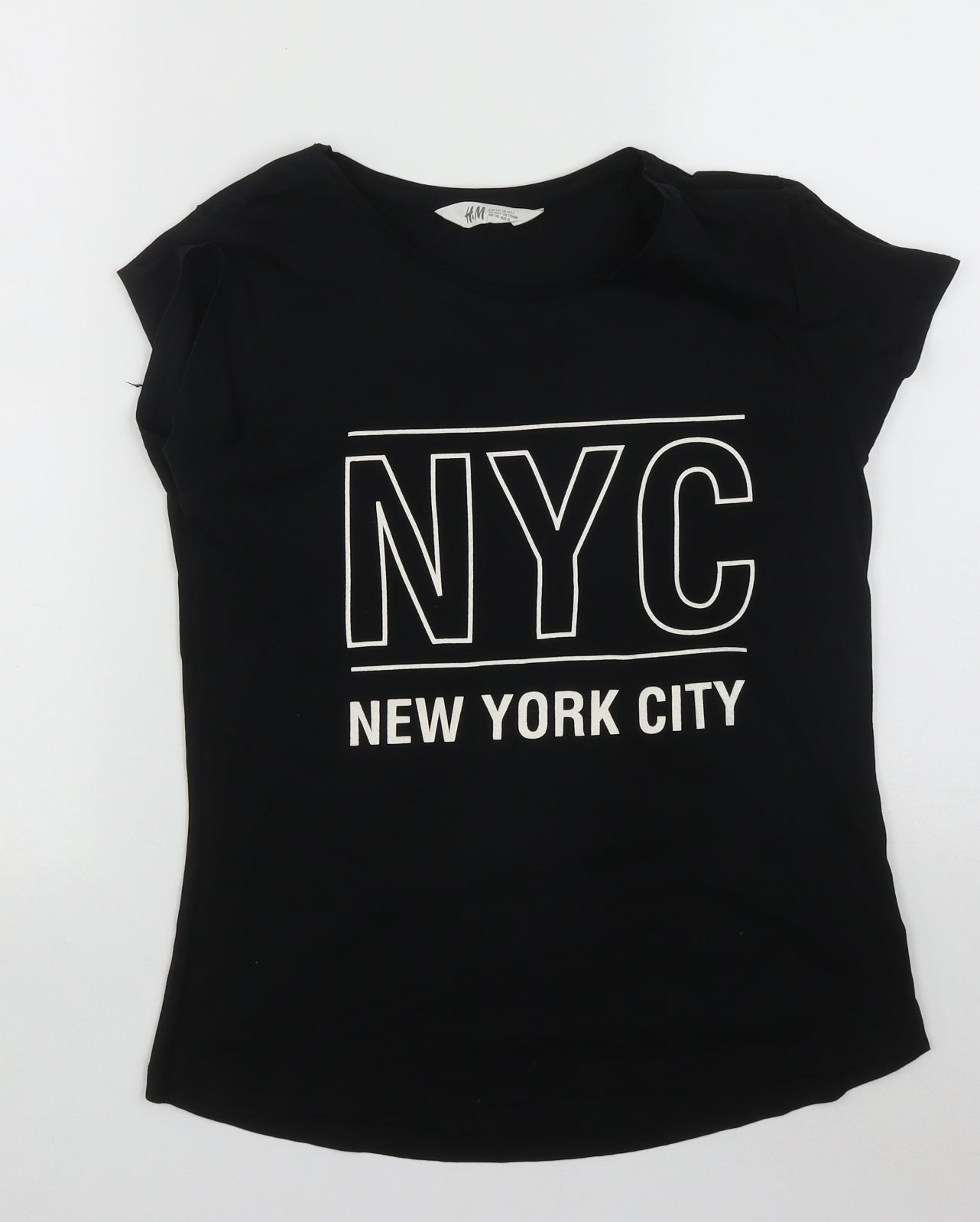 H&M Girls Black  Cotton Basic Casual Size 14 Years Round Neck