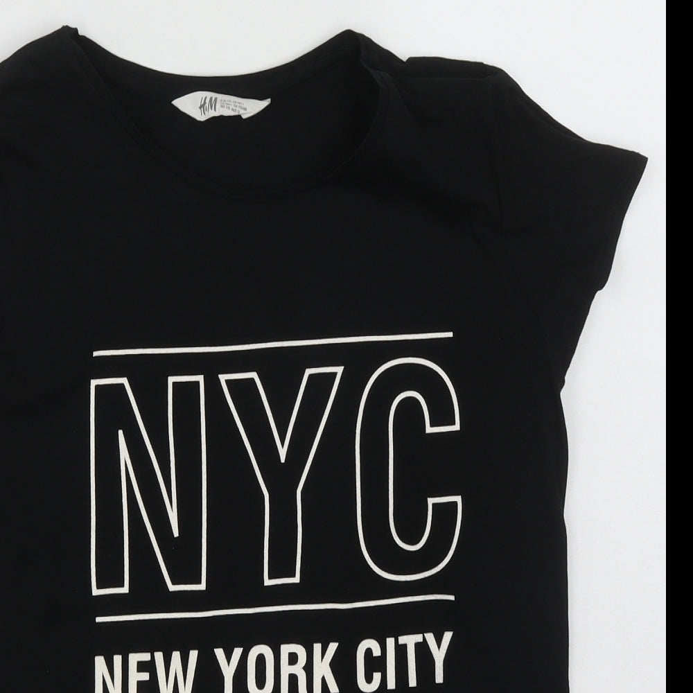 H&M Girls Black  Cotton Basic Casual Size 14 Years Round Neck