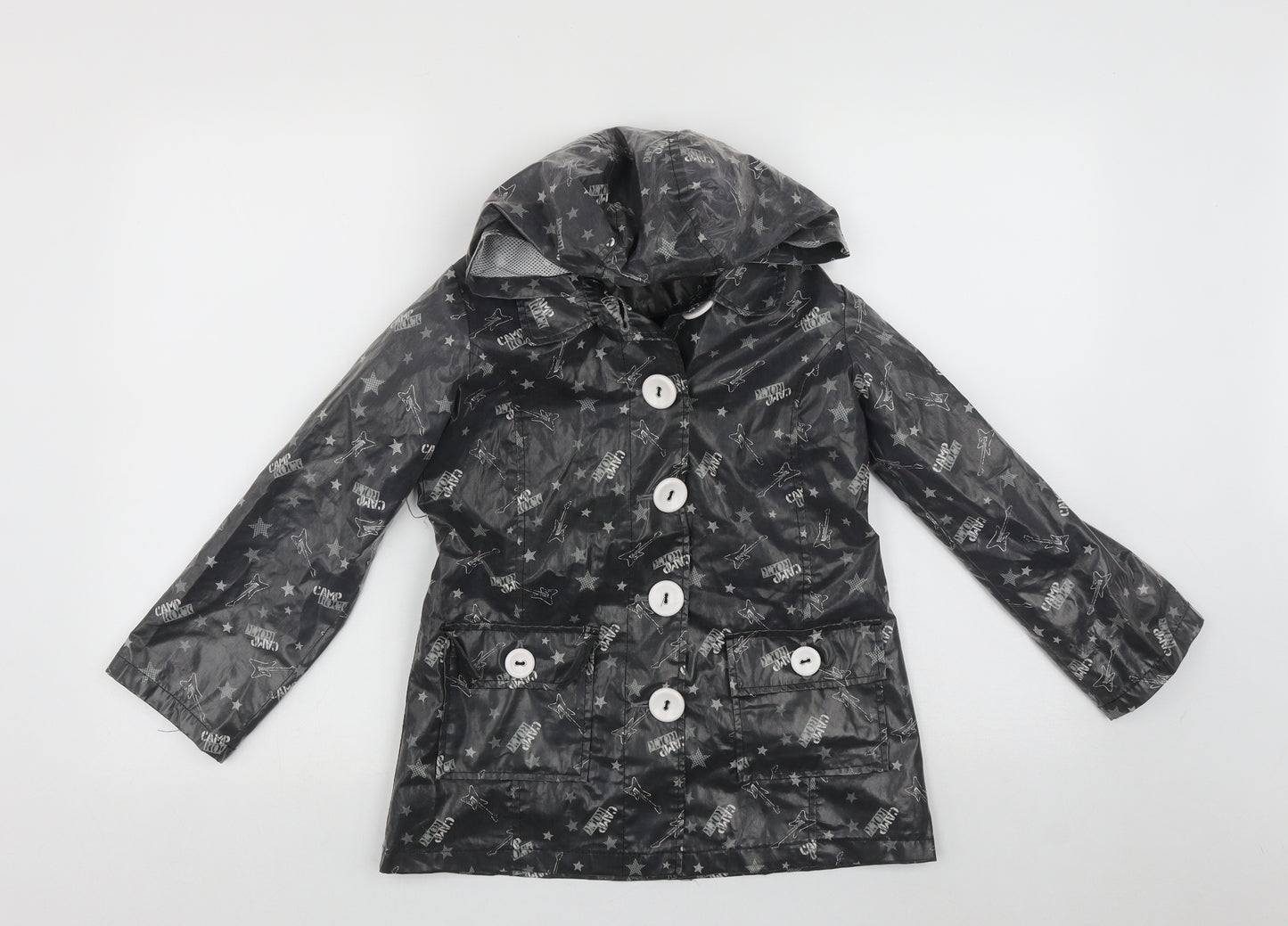 George Girls Black   Rain Coat Jacket Size 7-8 Years  Button - Camp Rock