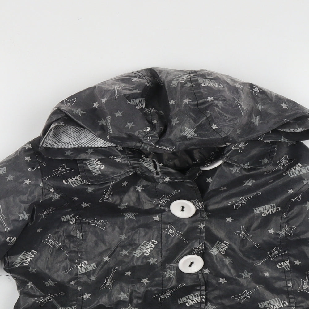 George Girls Black   Rain Coat Jacket Size 7-8 Years  Button - Camp Rock