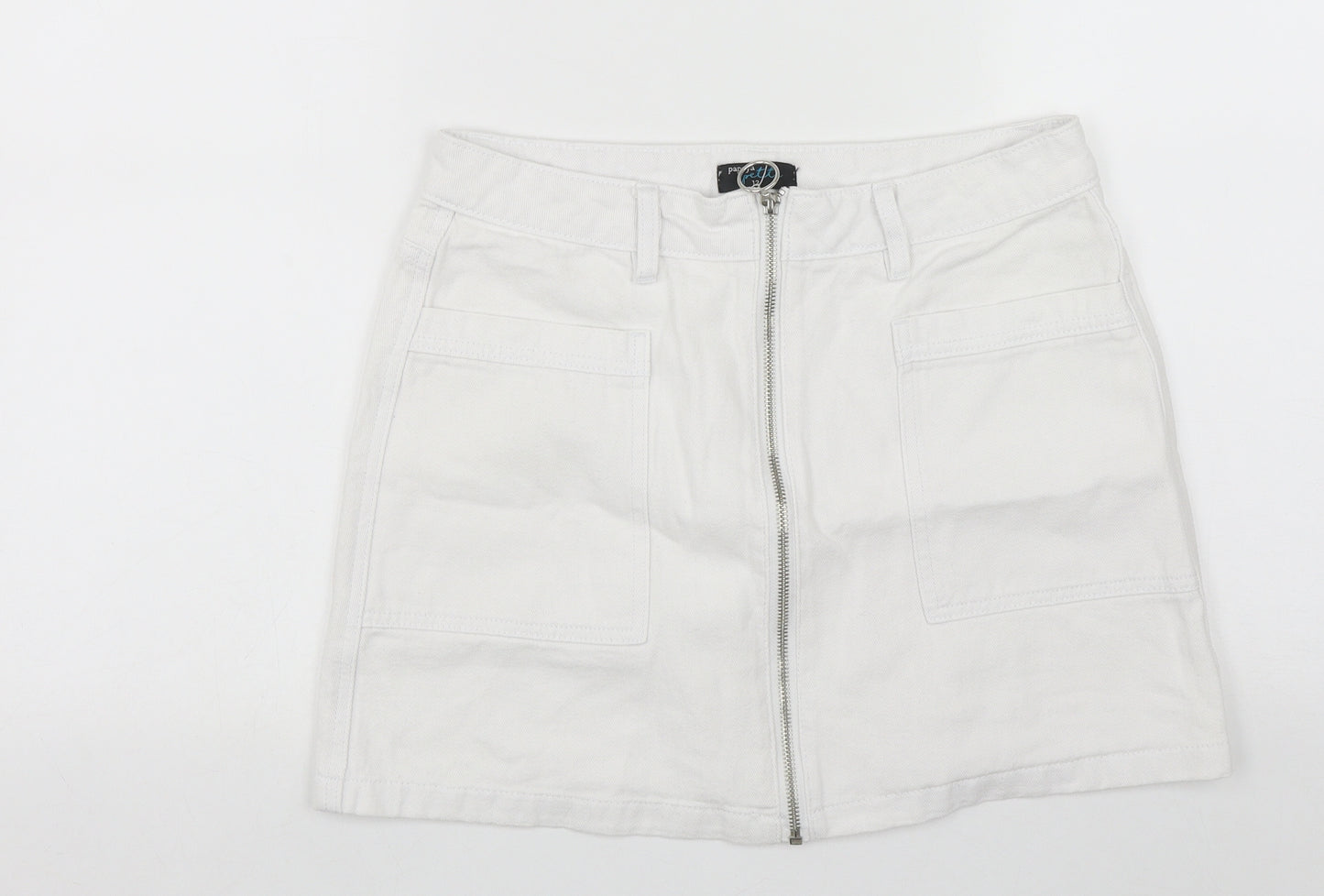 Papaya Womens White  Cotton A-Line Skirt Size 12   Zip