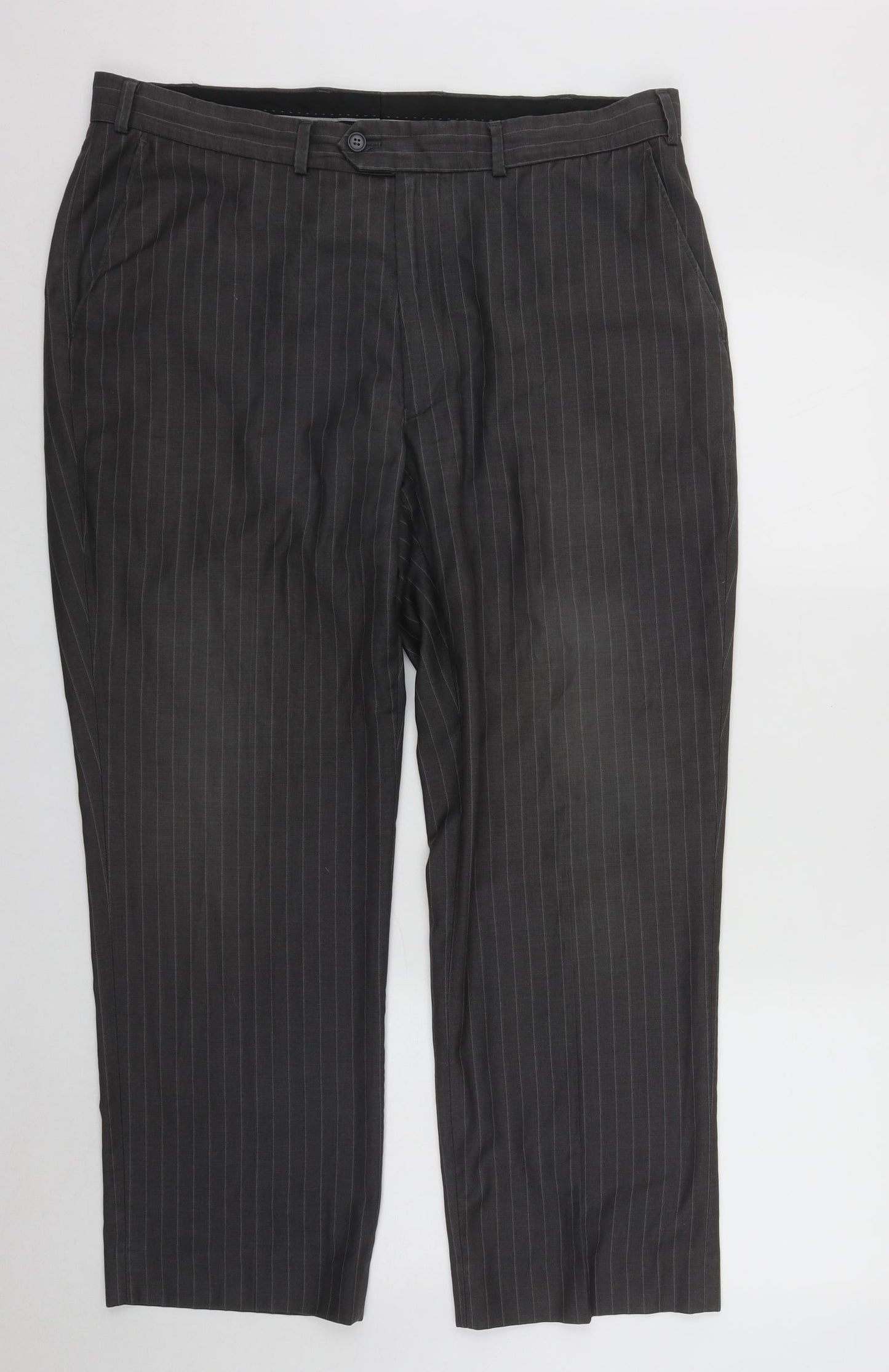 Marks and Spencer Mens Grey Striped Polyester Trousers  Size 38 in L27 in Regular Zip